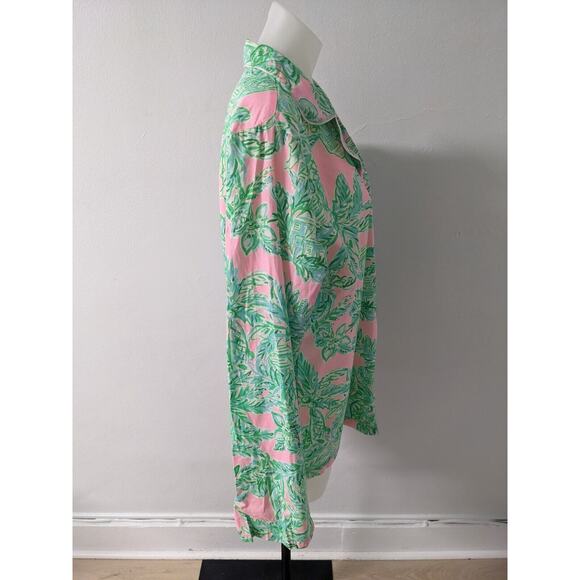 Lilly Pulitzer XL Button Up Pajama Top Green Pink Cotton Botanical Long Sleeves - Picture 10 of 13